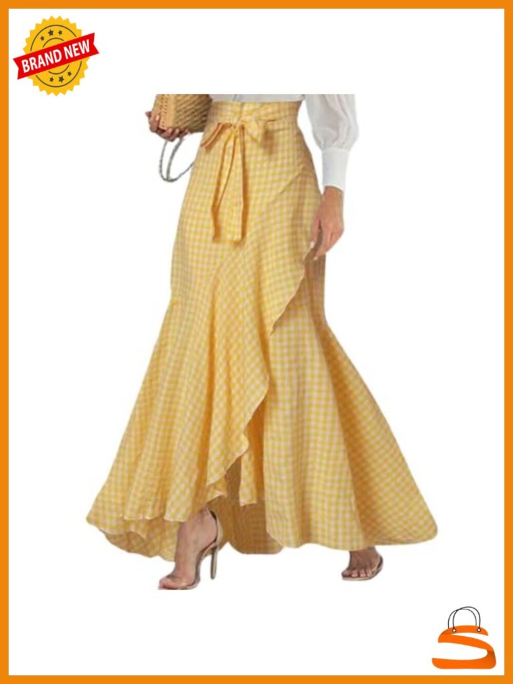 Womens Plaid Mermaid Maxi Skirt A Line Irregular Ruffle Hem Fishtail Long Skirt